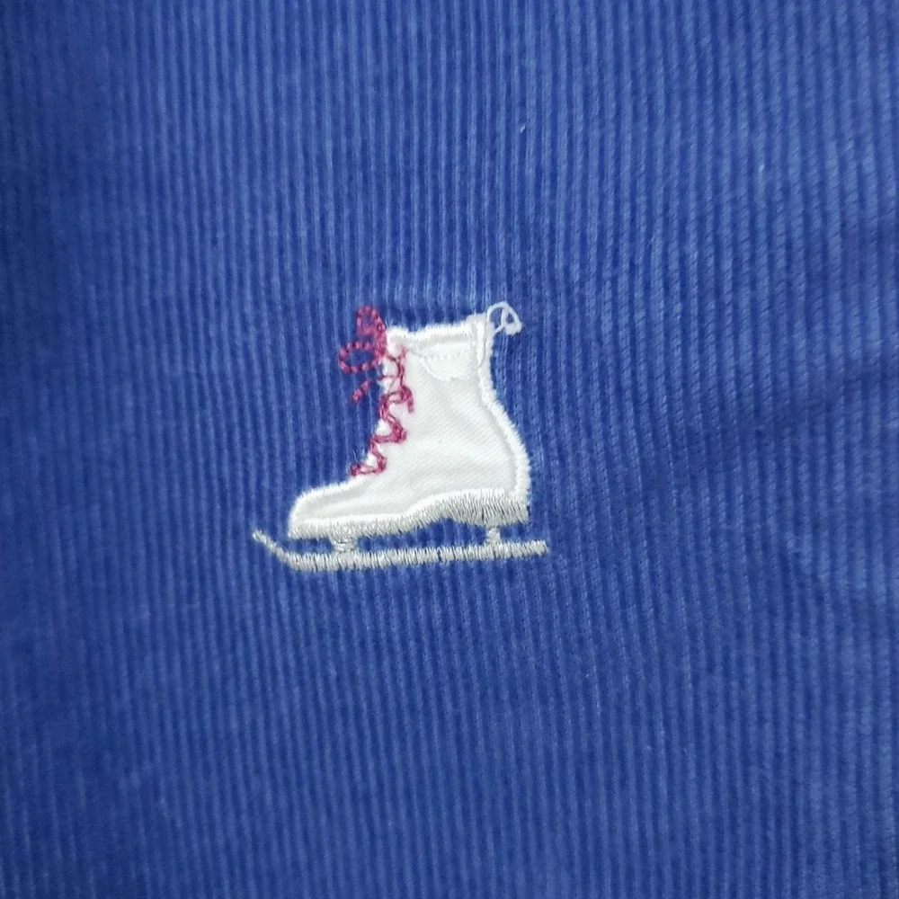 Lands' End Corduroy Ice Skate Embroidered Pants 7 Blue White Girls Winter Pant